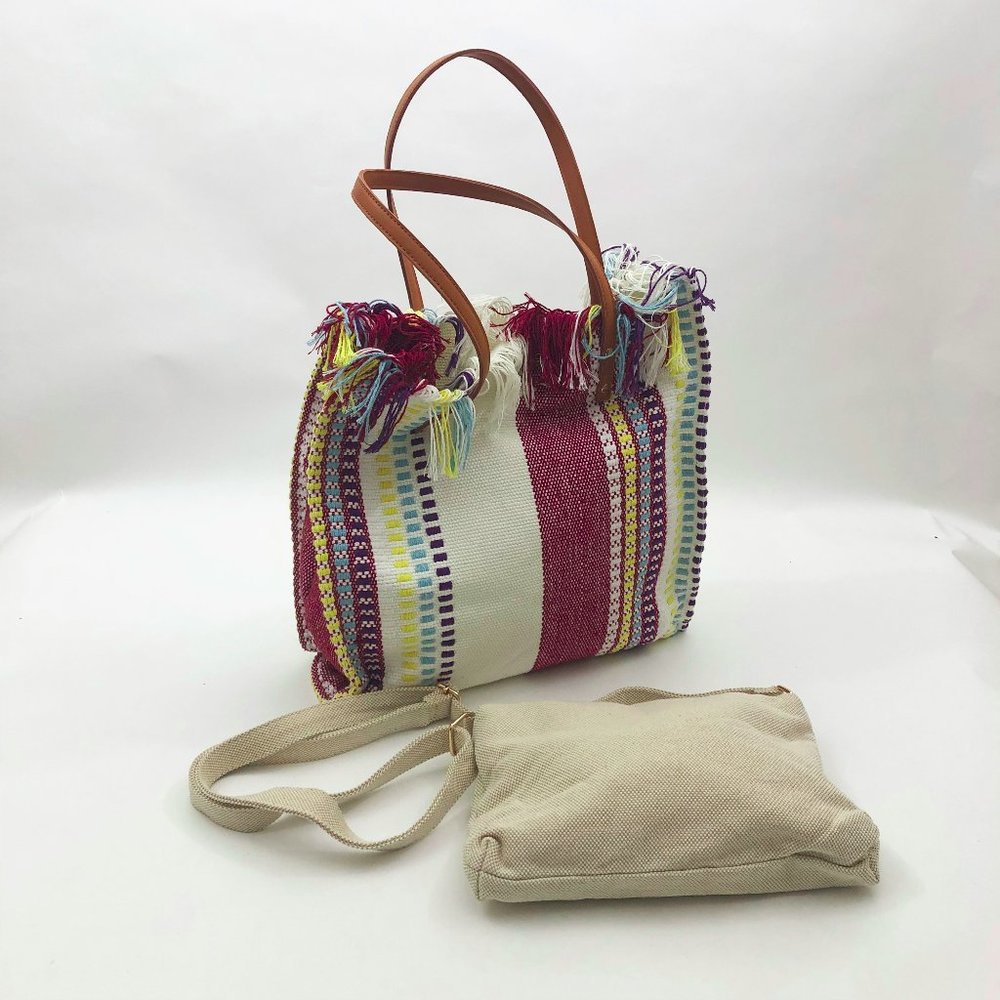 Jen & Co Madison Handwoven Bag in Bag Handwoven BohoTote & Smaller Crossbody Bag